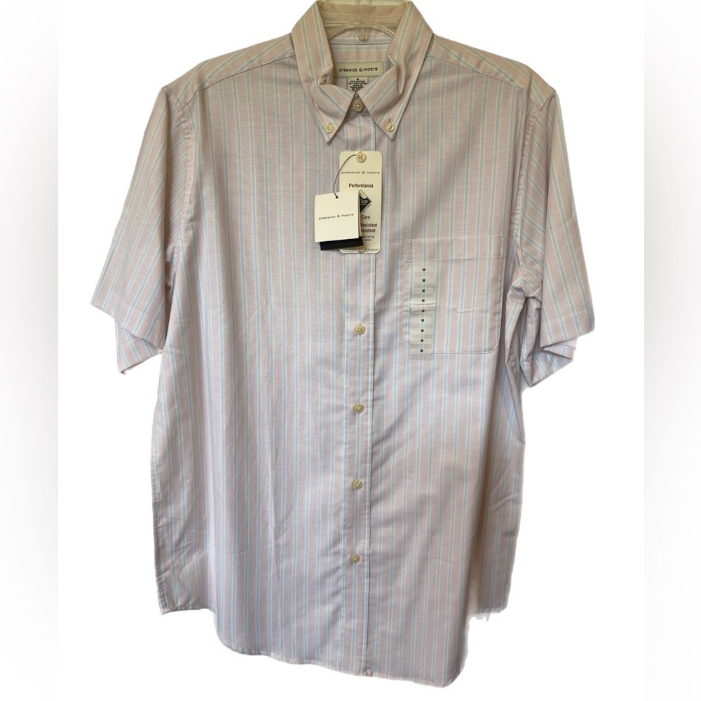 preswick and moore Dress Shirt NWT Button Down Striped  Short Sleeve Size Medium